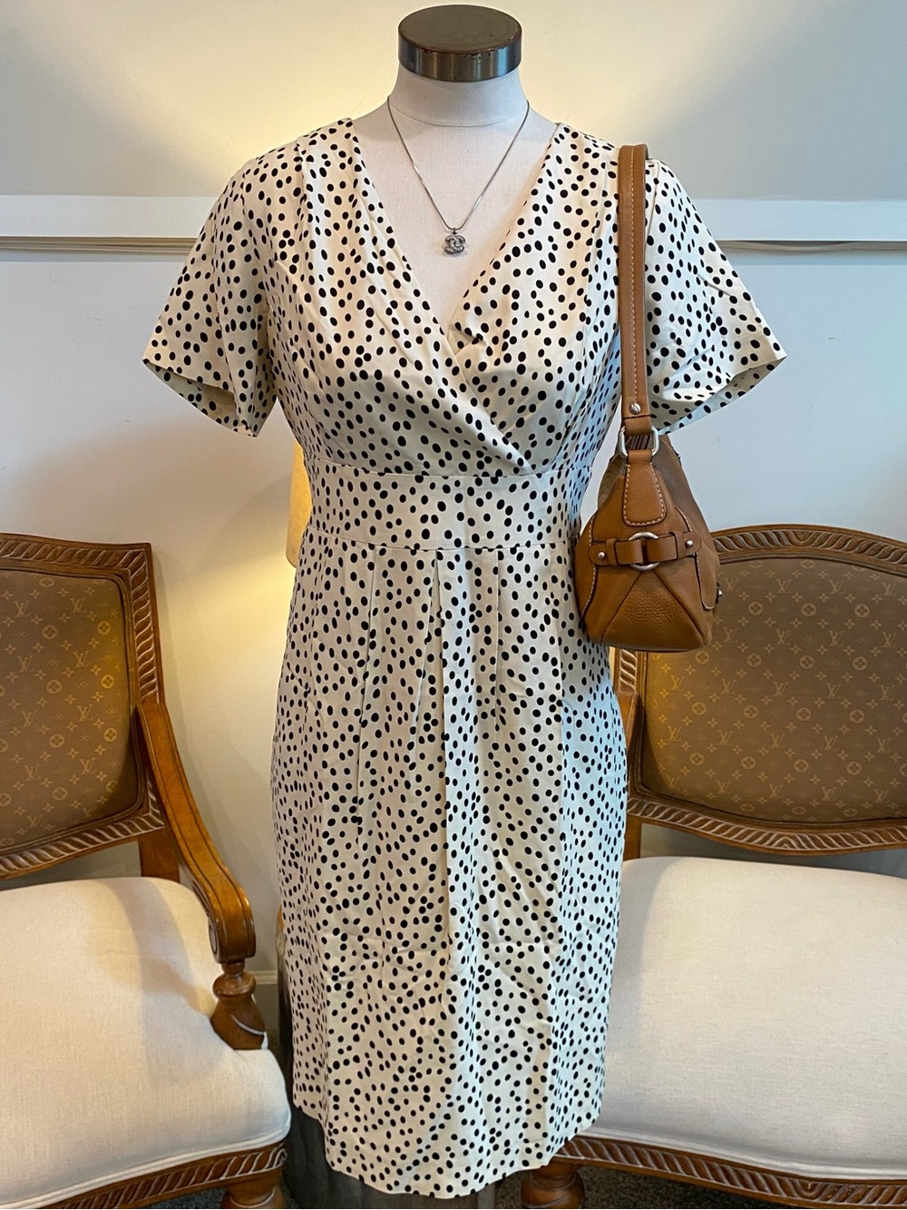 Vintage Pure Collection Silk Polka Dot Midi Slip Dress White Black Size Small